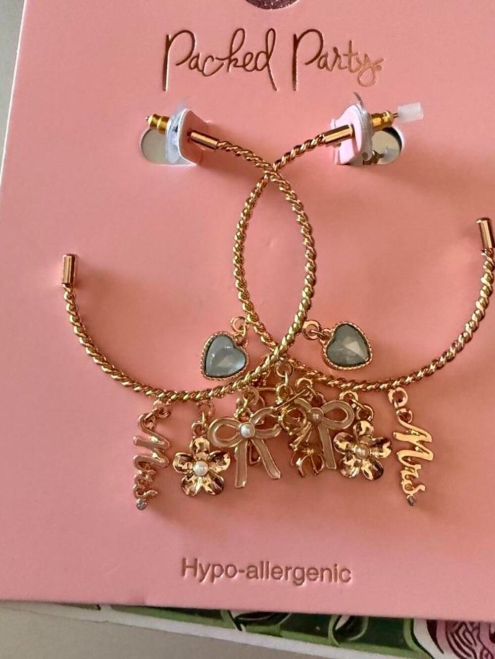 Packed Party gold charm hoop earrings